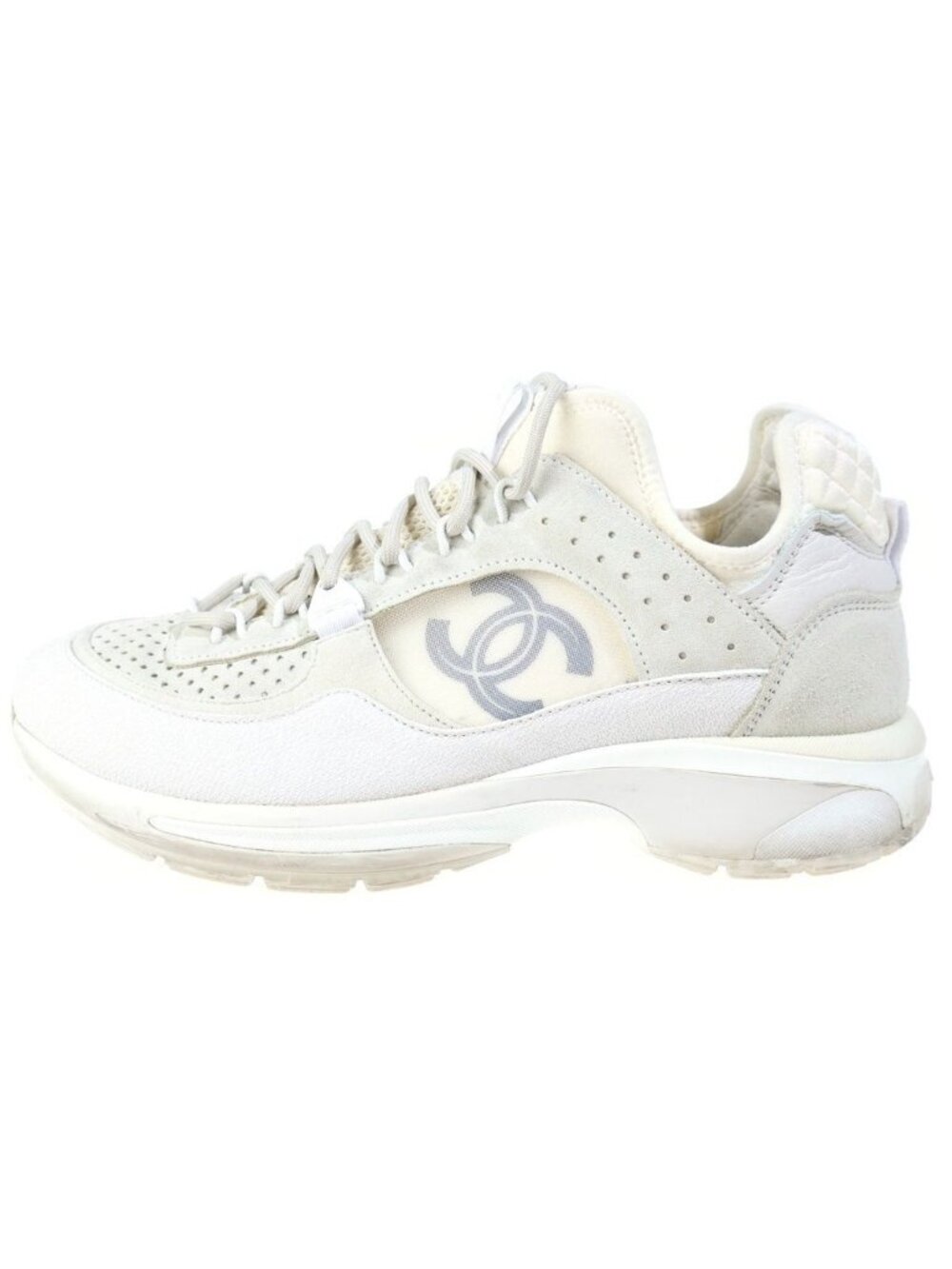 Chanel CC Logo Trainer Low-Top Sneakers Suede Leather White